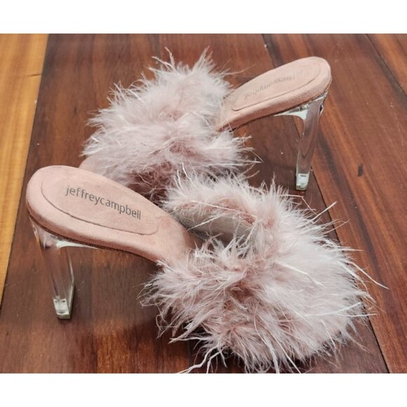 FREE PEOPLE X JEFFREY CAMPBELL Sz 7 DAISY FEATHER BOA HEELS PINK - Picture 7 of 13